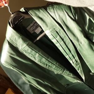 Otello Pelle Leather Trench Coat Green